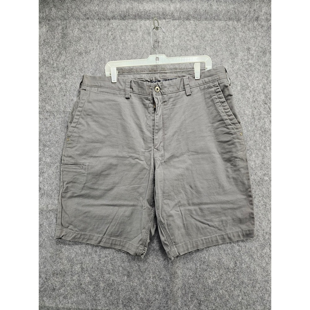 Duluth Trading Co Flex Ballroom Khakis Mens 38 Gray Shorts Flat Front Zipper Fly